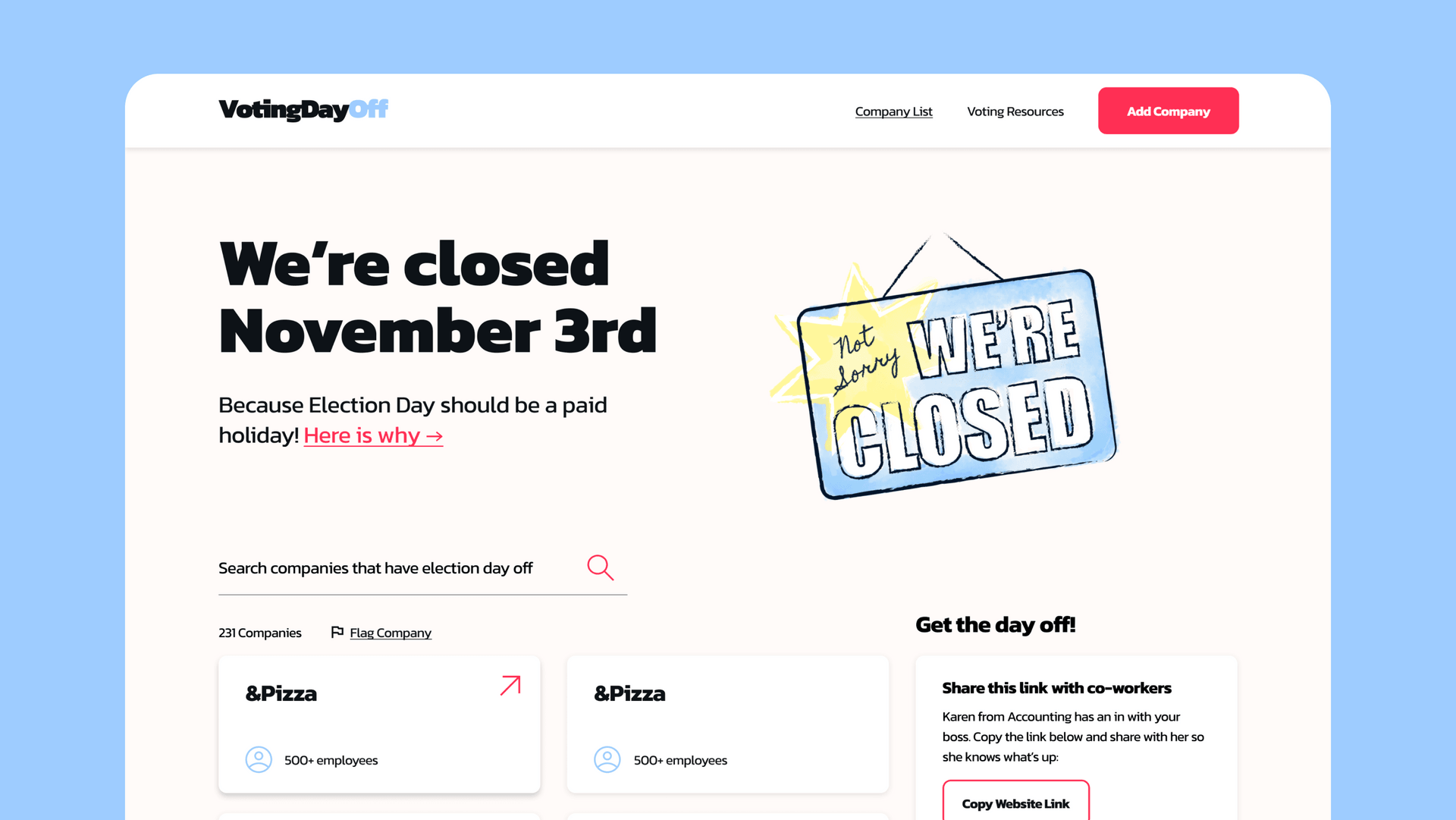 Inspiring employers to give employees Election Day off.
